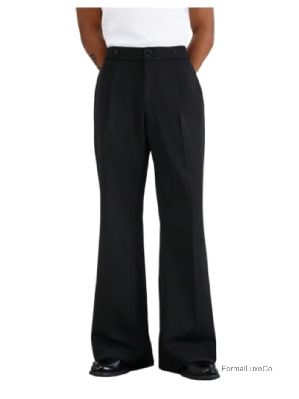 Men's Pleated Flare Dress Pants Bell Bottom Business Casual Formal Slacks